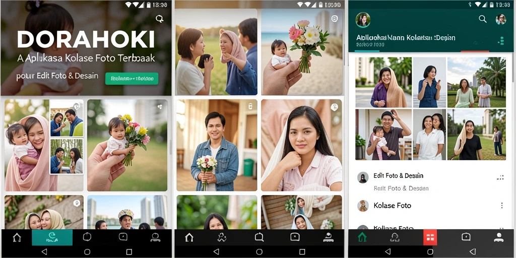 Antarmuka DORAHOKI dengan fungsi kolase foto yang menarik.