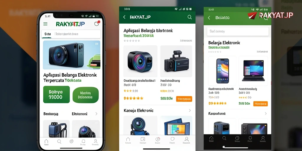 Tampilan antarmuka RAKYATJP dengan kategori produk elektronik.