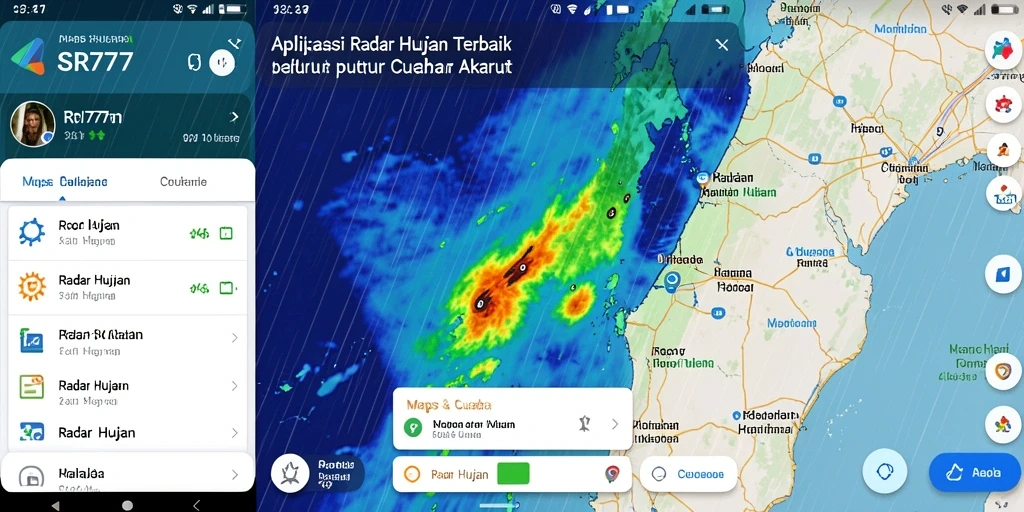 Tampilan antarmuka aplikasi SR777 dengan peta curah hujan terkini.